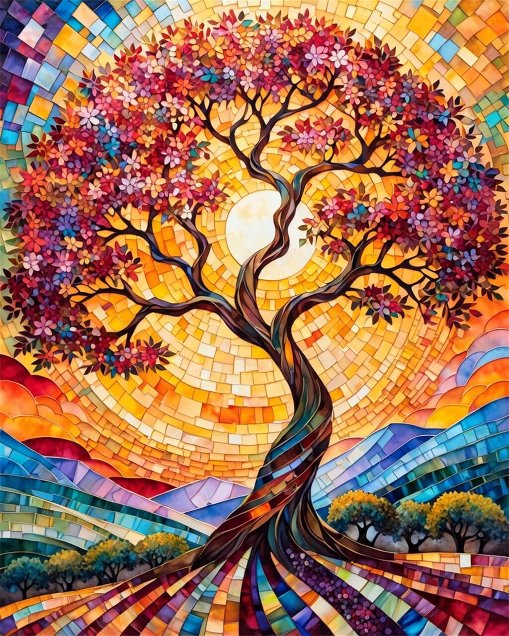 Paint by Numbers Kits for Adults – Tree of Life Stained Glass Style DIY Acrylic Painting Kit on Canvas, Abstract Tree Art for Home Wall Decor, 16x20 Inch Frameless